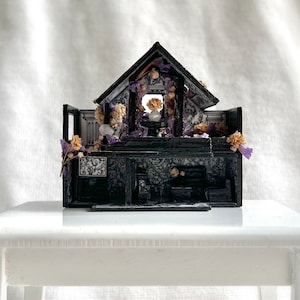 Handmade Miniature Gothic Fairy House with Moths and Flowers | Abandoned Lake | Handdrawn