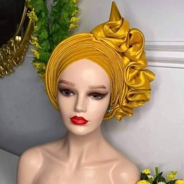 Ready to wear Autogele, Turban | Gele hat | African headtie, Gold, pre-tied Autogele | Wedding Gele | Women cap | Nigeria hat