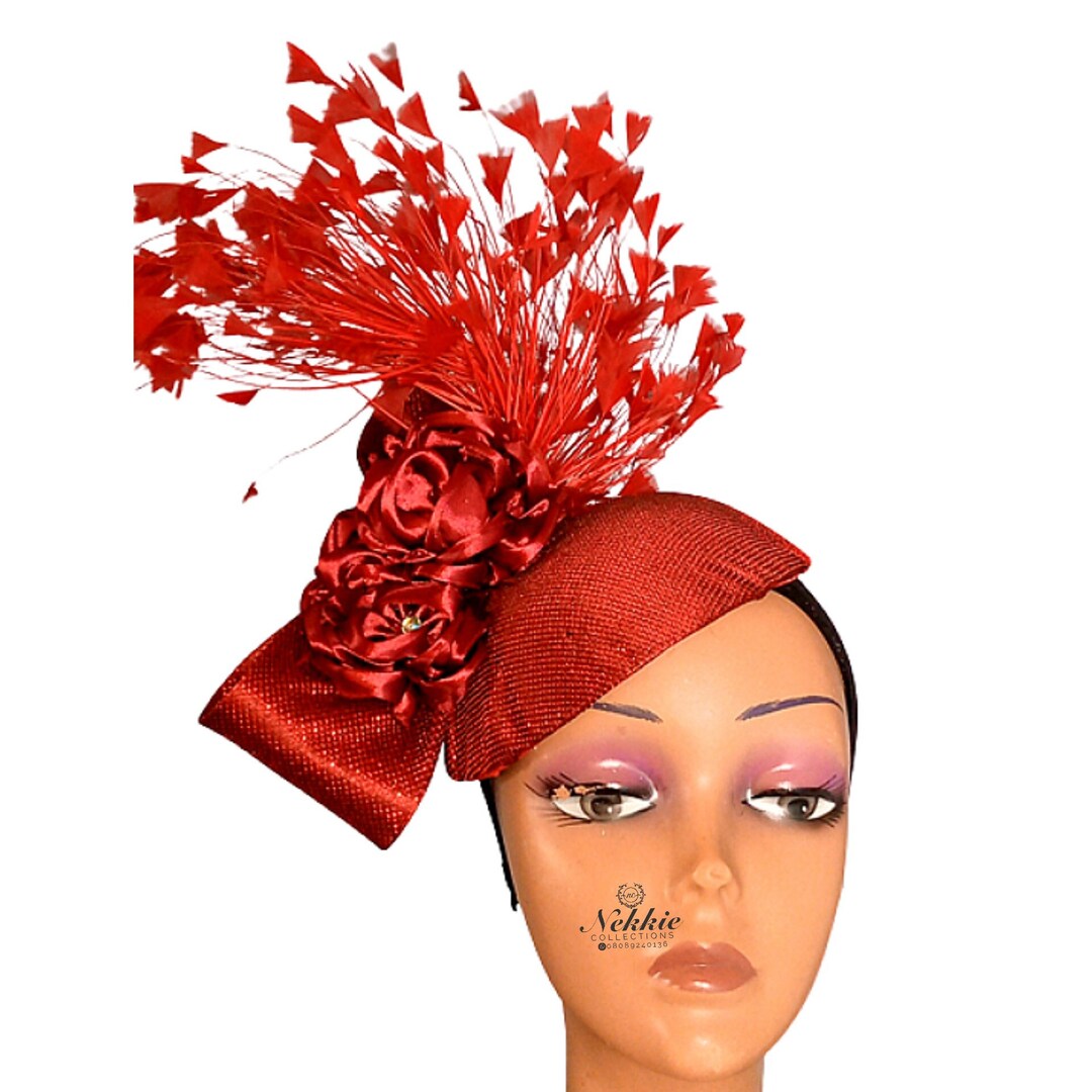 Hair Fascinator Styles, Feather Red Fascinator, Women Hairpiece