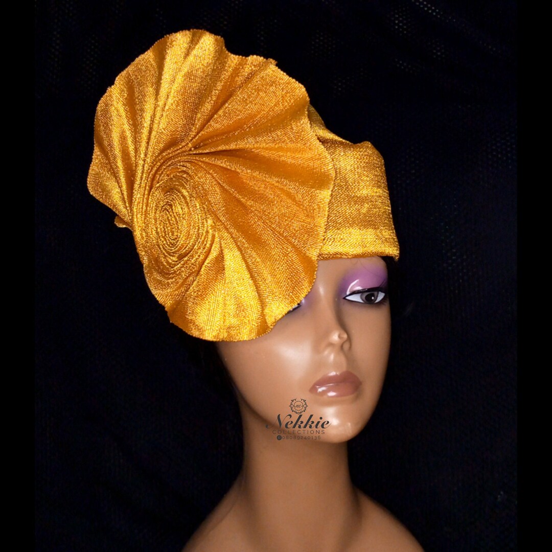 Gold Gele Cap, Asooke Styles, Autogele, Zara Cap, Ladies Hat, African