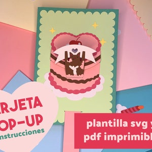Plantilla Tarjeta Tarta Pop-Up (choco-fresa) / PDF imprimible y SVG para Cricut o Silhouette (descarga digital) DIY