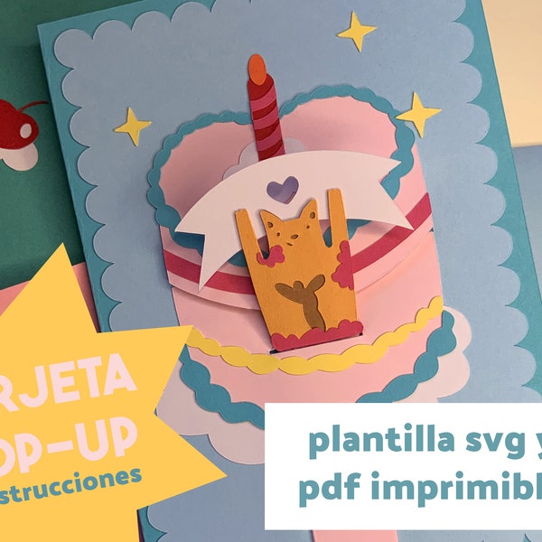 Modèle de carte d’anniversaire pop-up / PDF imprimable et SVG pour Cricut ou Silhouette (téléchargement numérique) DIY