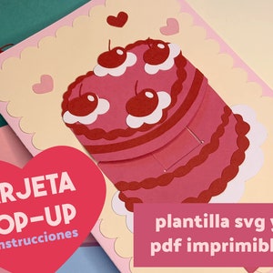Pop-Up Cake Card Template (red velvet) / Printable PDF and SVG for Cricut or Silhouette (digital download) DIY