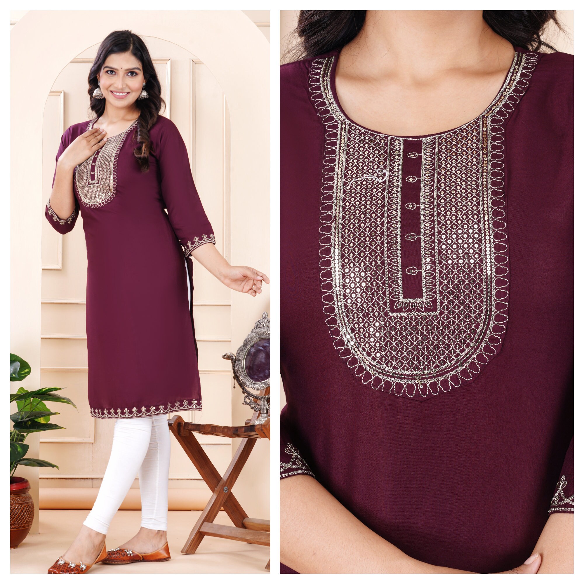 Premium Heavy Rayon Kurti‑Pant Set – Embroidery Work for Office & Regular Wear
