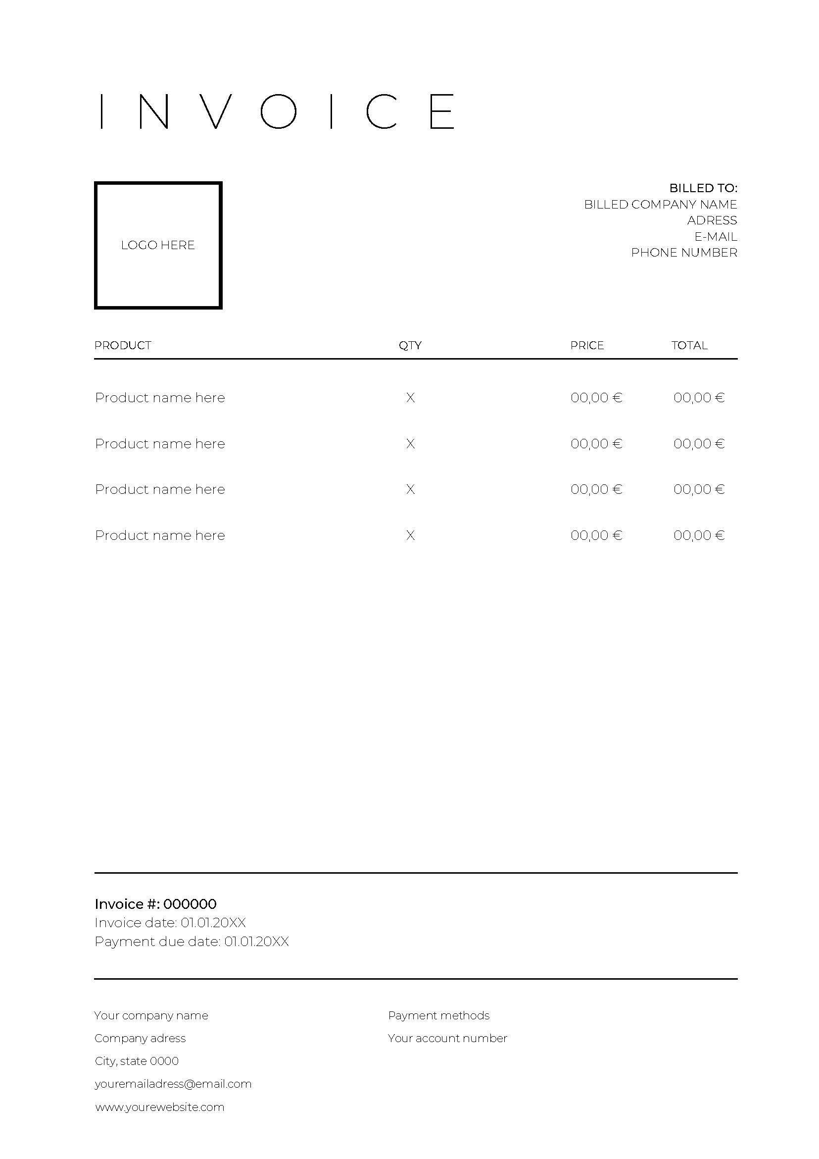 Invoice Template Printable Invoice Template Editable Template