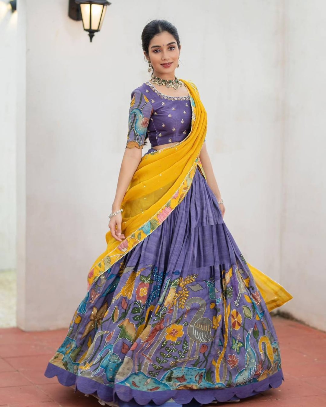 Lavendar Kalamkari Silk Lehenga main image 1