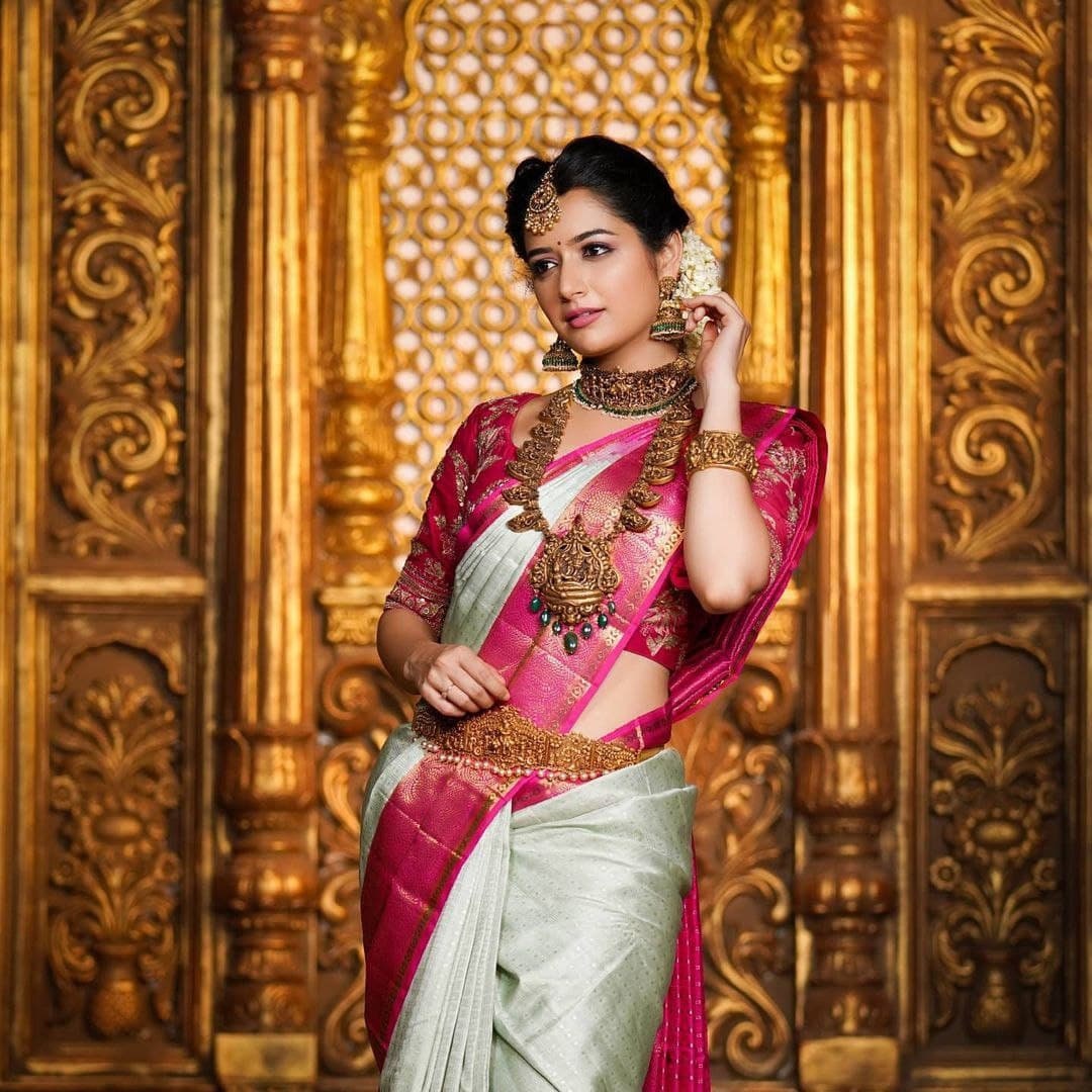Pink Kanjivaram Saree with Matching Designer Blouse for wedding – rooprekha
