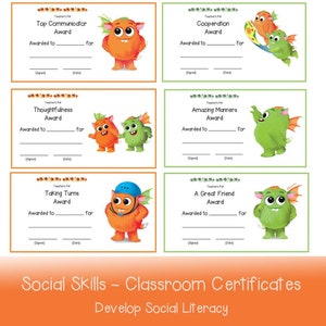 Social Skills Classroom Certificates - Printable