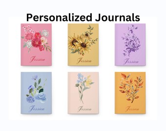 Personalized Journals, Personalized Floral Hardcover Journal, Pink Journal, Blue Journal, Purple Journal, Yellow Journal, Orange Journal
