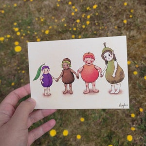 Illustration format carte postale A6 "Les p'tits fruits"