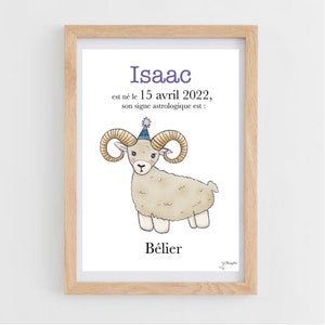 Poster nascita personalizzato segno zodiacale bambino formato A4
