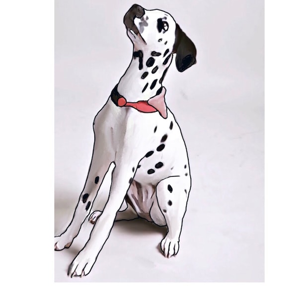 Print Card with Dalmatian, Memo Card, Art Illustration in Retrostil.  Illustration mit Dalmatiner. Memo Druck/Karte  auf Naturpapier.