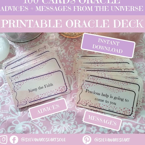 Printable oracle deck - 100 Oracle cards printable - Oracles - oracle deck card - oracle card print - Digital download - divination tool