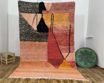 Handmade Berber Wool Rug 9x12: Abstract Moroccan Design
