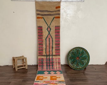 Handwoven Wool Runner Rug: Neutral Moroccan Berber Rug