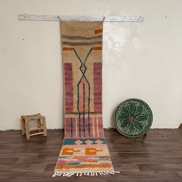 long runner rug, neutral runner rug, custom moroccan rug,boho rug runner, wool runner rug, runner for kitc hen -authentic Berber rug