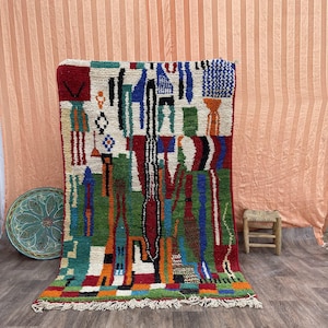 Tapis marocain vert, tapis bohème, tapis marocain, tapis Beni ourain, tapis berbère, tapis en laine, tapis marocain en laine, tapis doux, tapis de salon