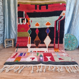 Traditional Moroccan Rug, Handmade Wool Rug, Colorful Boujaad Rug, Custom Size Rug, moroccan art rug, Moroccan berber rug, Azilal berber rug