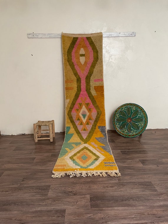 Handwoven Berber Rug Runner: Bohemian Moroccan Wool Entryway Rug