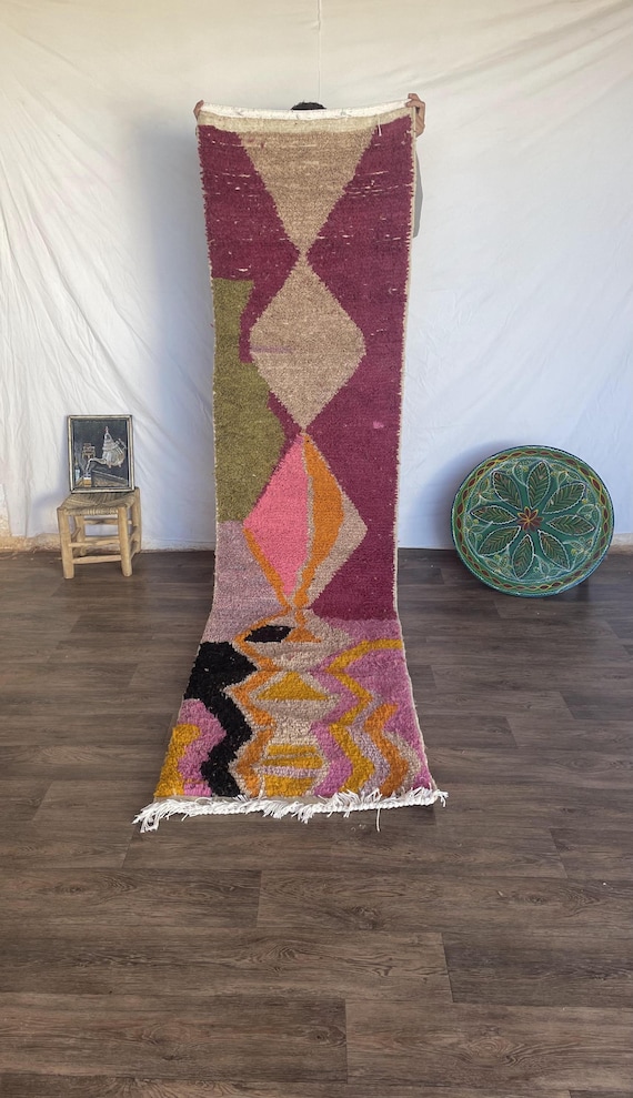 Handwoven Moroccan Berber Rug Runner: Bohemian Wool Entryway Rug
