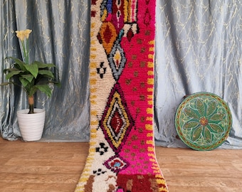Handwoven Wool Berber Runner Rug: Colorful Moroccan Design