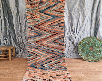 Vintage Moroccan Wool Rug Runner: 2x6 ft, Bohemian Azilal Rug