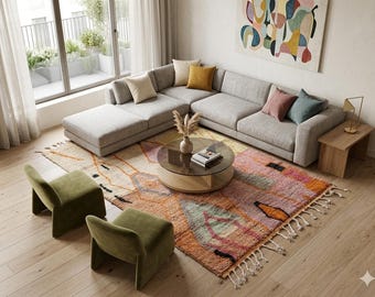 Handmade Moroccan Wool Rug: Bohemian Woven Boujad Rug