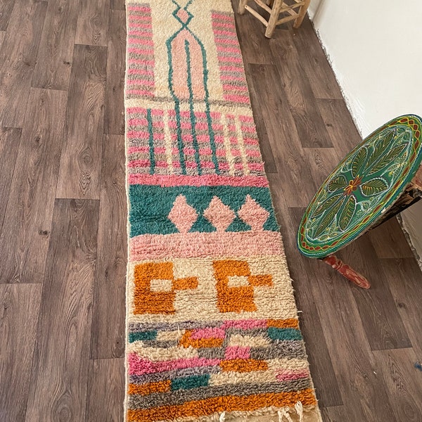 Handwoven Wool Runner Rug: Neutral Moroccan Berber Rug