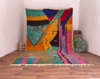 Handmade Colorful Moroccan Rug: Authentic Berber Wool Carpet