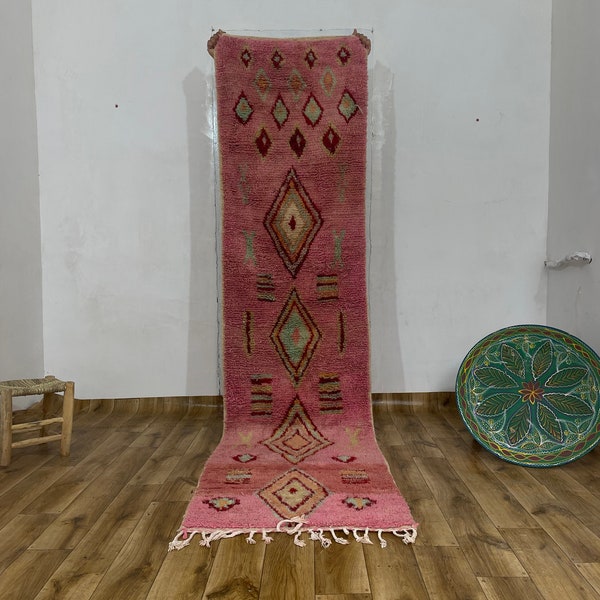 Custom size runner,Hand knotted rug,  Hallway runner rug,Handmade runner, Boujad runner rug, Pink Rug, Moroccan Runner Rug,boho rug,