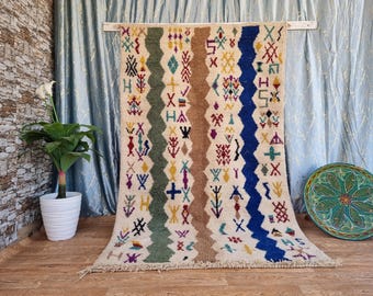 Handmade Moroccan Wool Rug: Colorful Beni Ourain Shag Carpet