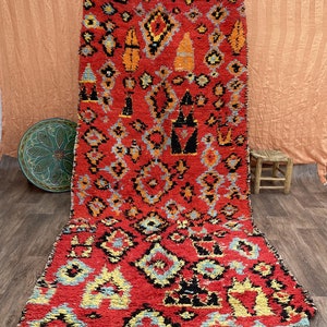 4 x 9 pi, tapis marocain vintage, tapis fait main - décoration ancienne pour mur, décoration bohème, tapis berbère marocaine