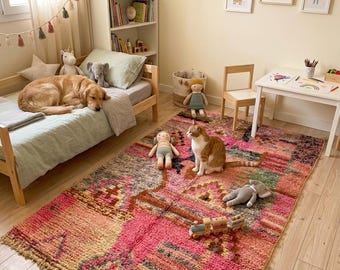Hand Knotted Wool Berber Rug: Colorful Moroccan Carpet