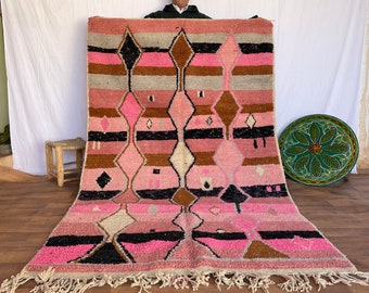 Handwoven Pink Boujaad Moroccan Rug: Abstract Berber Wool Rug