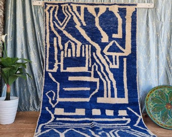 Blue Moroccan Rug: Hand-Knotted Berber Wool Carpet