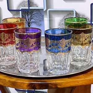 Moroccan glassware, Beldi glasses 6 cups or 12 cups , recycled glassware, vintage Moroccan tea, handmade morocco, beheiman glasses