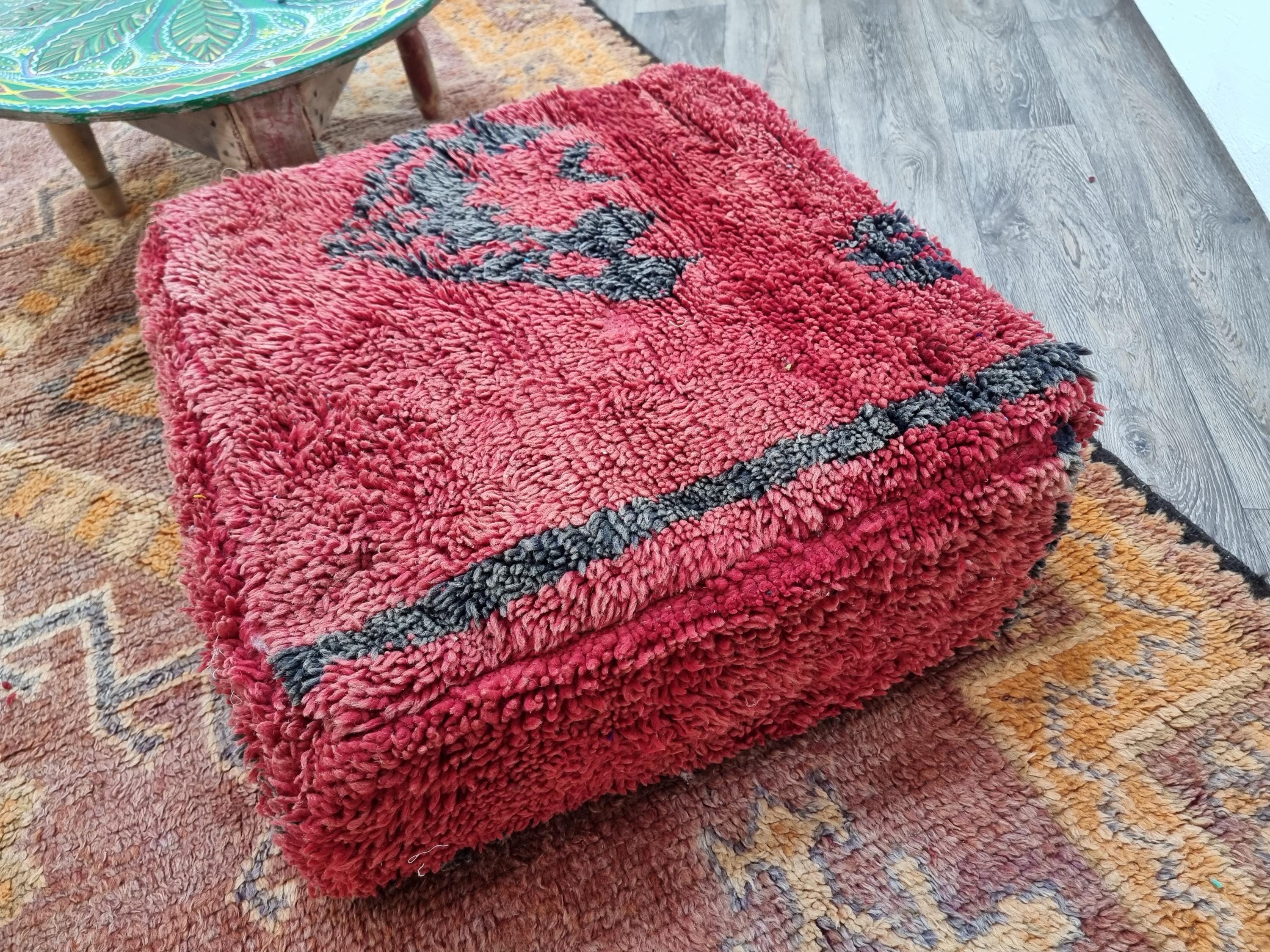 ヴィンテージモロッコプーフ：ボヘミアンフロアクッションオットマン