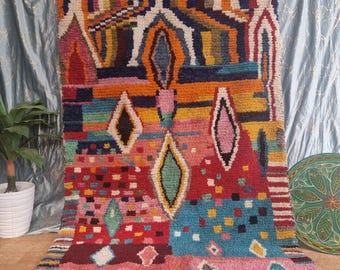 Hand Knotted Wool Berber Rug: Colorful Moroccan Carpet