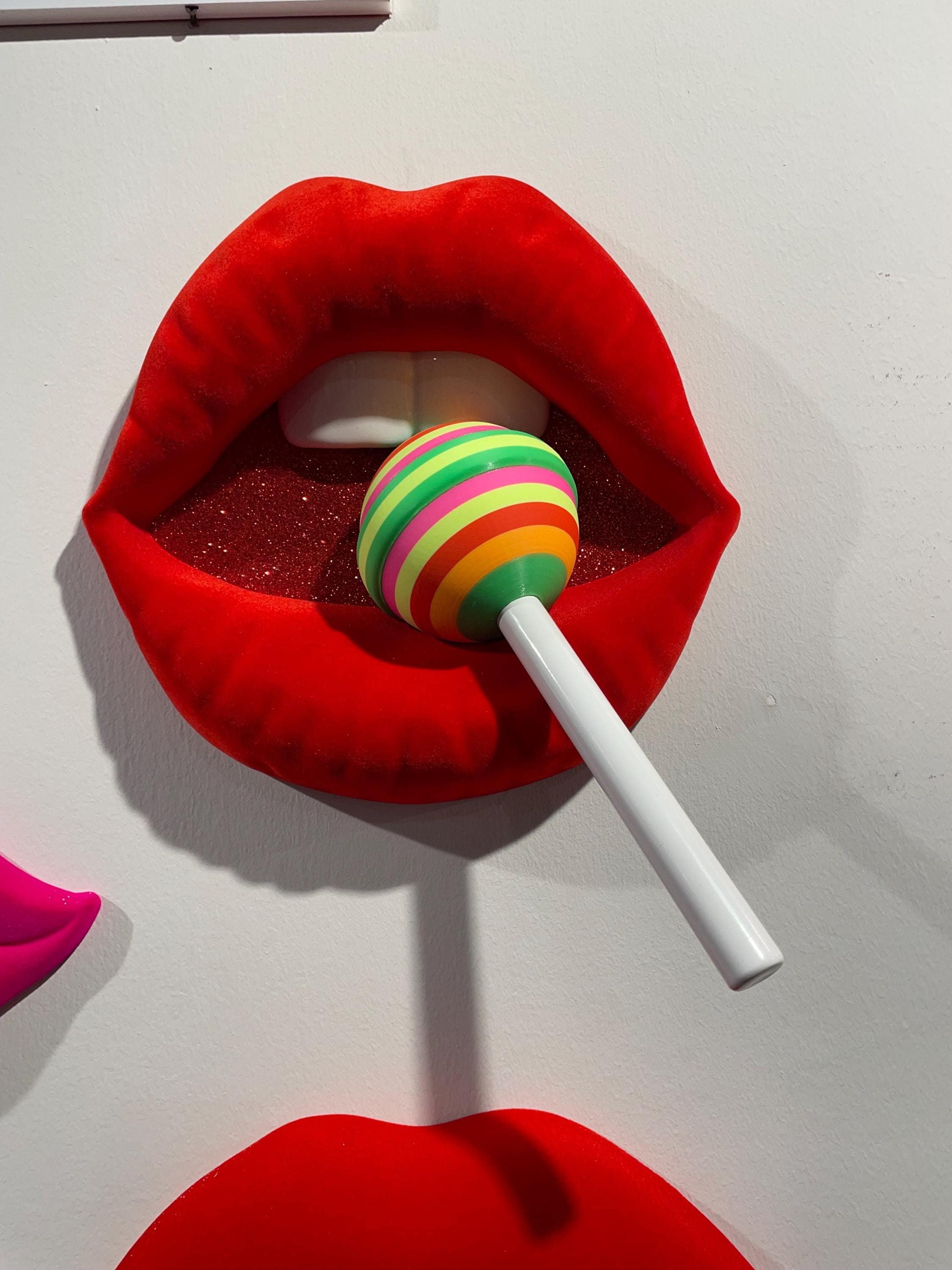 Pop Art - Wall Art, 3D Sculptures, Comic popart, wow ,shock comic style, Modern art, GIANT LIPS with Lollipop “Provoco” VELVET