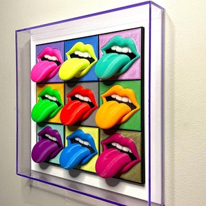 Pop Art - Wall Art, 3D Sculptures, Comic popart, wow, shock comic style, Modern art, neon acrylic frame, TONGUES "Le Malelingue"