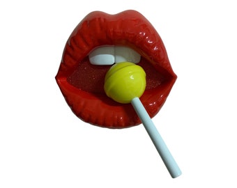 Pop Art - Wall Art, 3D Sculptures, Comic popart, wow ,shock comic style, Modern art, GIANT LIPS with Lollipop “Provoco” Acrylic painted