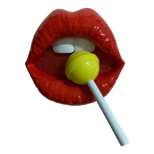 Pop Art - Wall Art, 3D Sculptures, Comic popart, wow ,shock comic style, Modern art, GIANT LIPS with Lollipop “Provoco” Acrylic painted