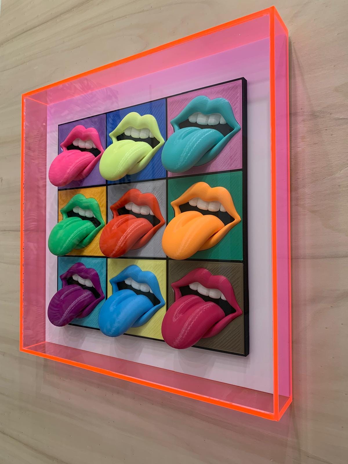 Pop Art - Wall Art, 3D Sculptures, Comic popart, wow, shock comic style, Modern art, neon acrylic frame, TONGUES "Le Malelingue" Large