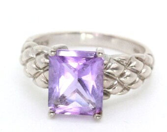 Sterling Silver Amethyst Emerald Cut Ring