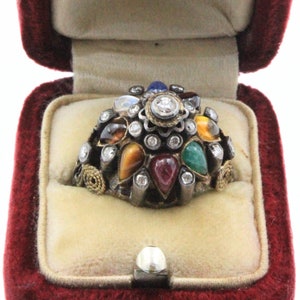 Vintage 40er Jahre 14K Gold Prinzessin Harem Edelstein Diamant Ring Gr. 6,5