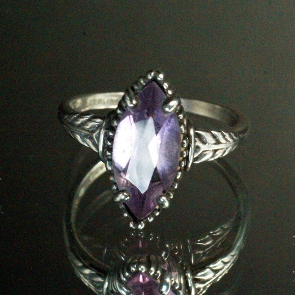 Kabana Southwestern Signed Sterling Silver Amethyst Marquise Cut Ring