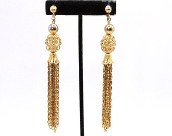 Boucles d'oreilles longues plumetis vintage plaquées or