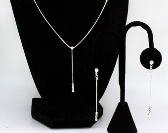 Contemporary Sterling Silver Stunning Dainty Necklace 2" Long Earrings Set