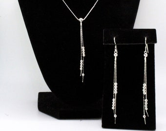 Contemporary Sterling Silver Textured Drop Round Bead Dainty Necklace Set