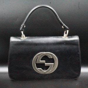 Bolso de mano vintage icónico Gucci Tom Ford de piel negra con solapa y GG entrelazada Blondie
